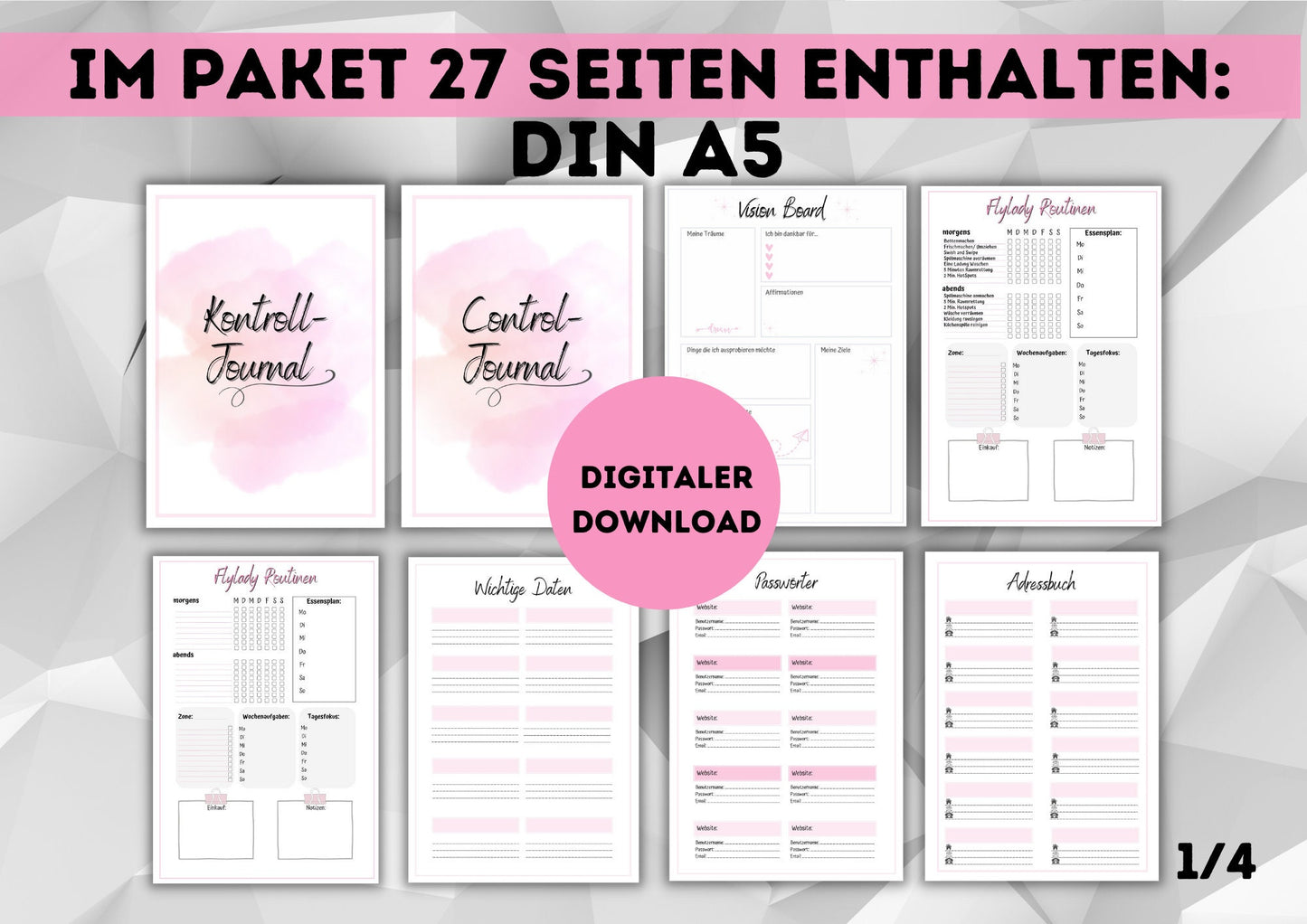 DIN A5 Flylady Starterpack- Kontroll-Journal: Checklisten, Zonenreinigung, Routinen, Essensplan u.v.m Haushalt organisieren für mehr Ordnung