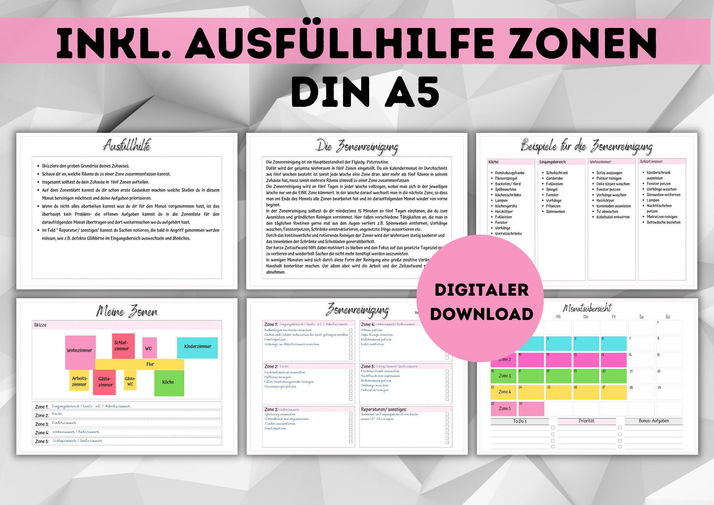 DIN A5 Flylady Starterpack- Kontroll-Journal: Checklisten, Zonenreinigung, Routinen, Essensplan u.v.m Haushalt organisieren für mehr Ordnung